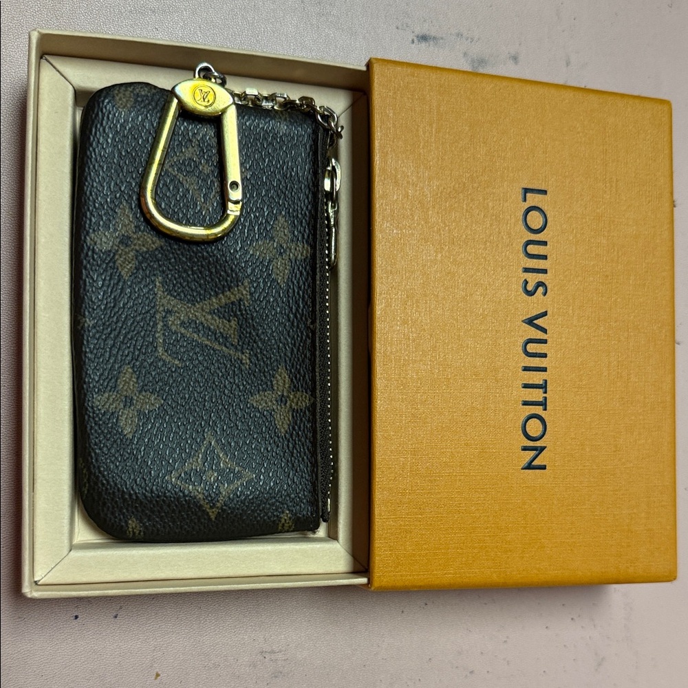 Louis Vuitton Monogram Key Pouch in Brown with Gold Hardware